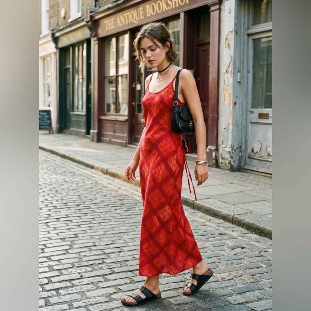 VTG Matty Nique Red Tartan Plaid Maxi Slip Dress NWT 90s Y2K DeadStock XL 8/10